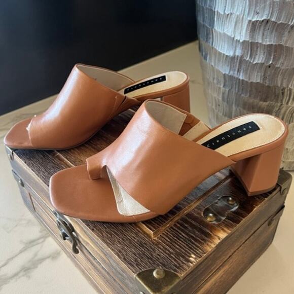 Sanctuary Brave Slide Leather Heeled Sandals in Tan - Picture 1 of 13